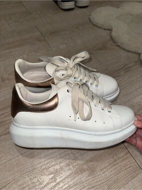 Alexander McQueen White Platform Sneakers with Metallic Bronze Heel